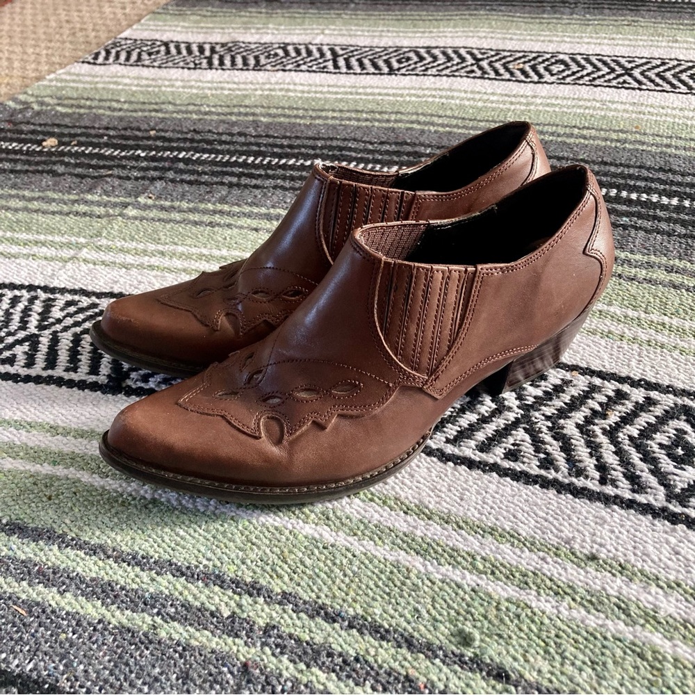 Reba Lane western ankle booties shooties brown leather pointed toe cowgirl